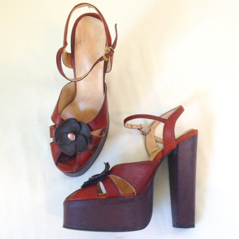 Vintage Platform Shoes Chunky Sandals 6" Heels